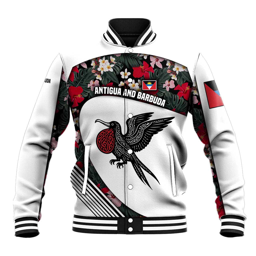 Antigua and Barbuda Hummingbird Baseball Jacket with Tribal Bird and Tropical Floral Design with Island Flag - Wonder Print Shop