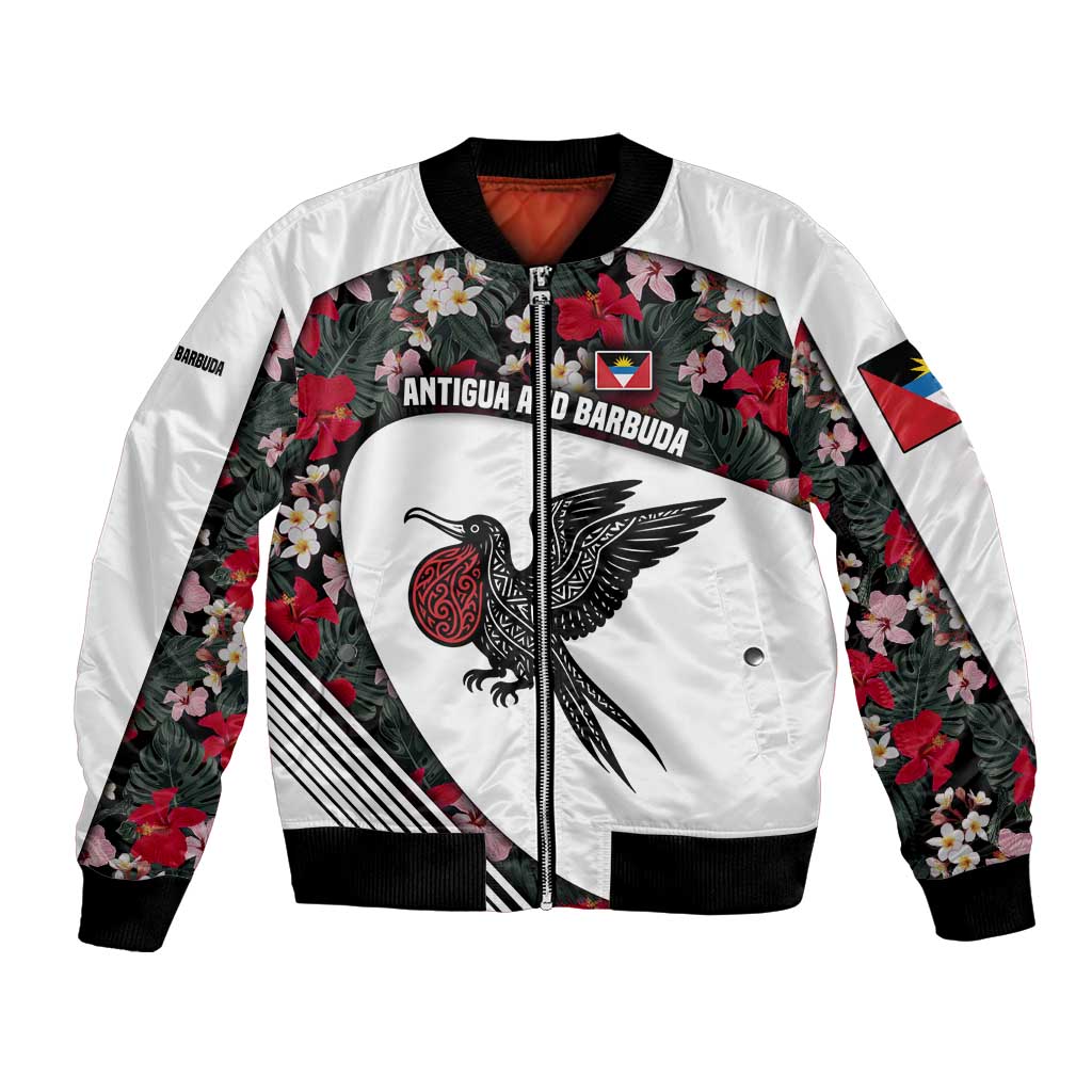 Antigua and Barbuda Hummingbird Bomber Jacket with Tribal Bird and Tropical Floral Design with Island Flag - Wonder Print Shop