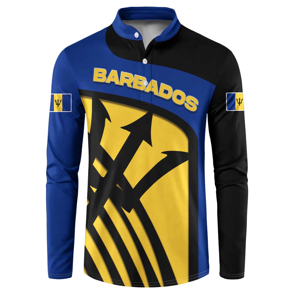 Barbados Flag and Coat of Arms Button Sweatshirt Blue Yellow Black Design with National Symbols - Wonder Print Shop