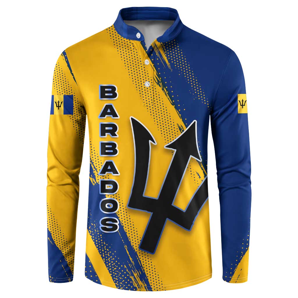 Barbados Trident and Coat of Arms Button Sweatshirt with Blue Yellow Patriotic Graphic - Wonder Print Shop