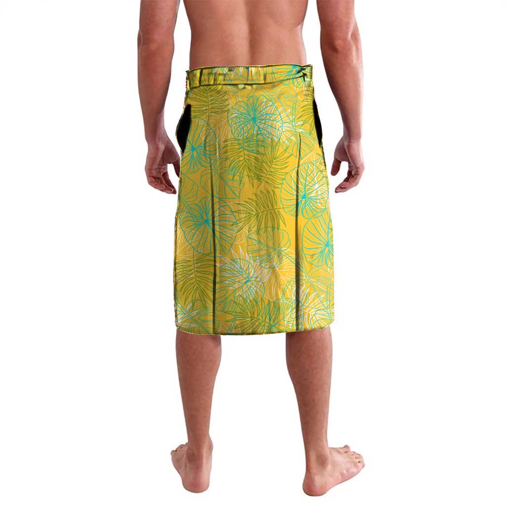 Barbados Flag Lavalava Blue and Yellow with Trident and Tropical Leaf Pattern - Wonder Print Shop