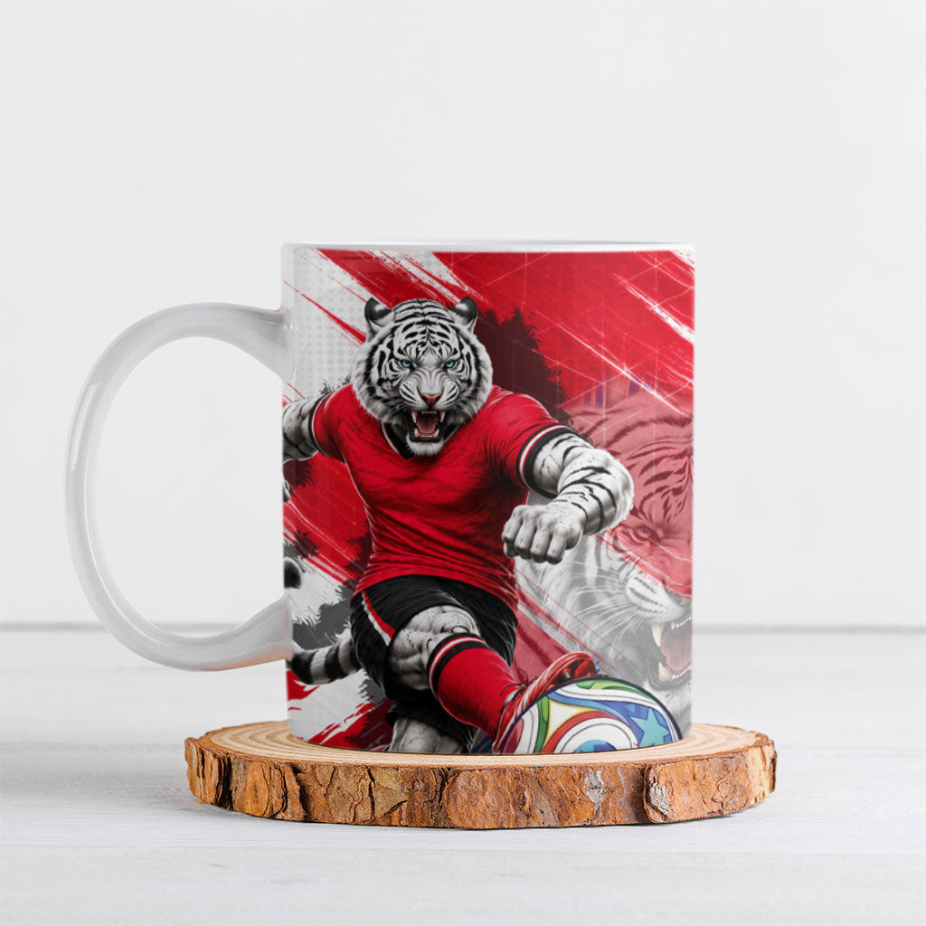 Personalized South Korea White Tiger Soccer Ceramic Mug Fierce Football Mascot Korean Flag