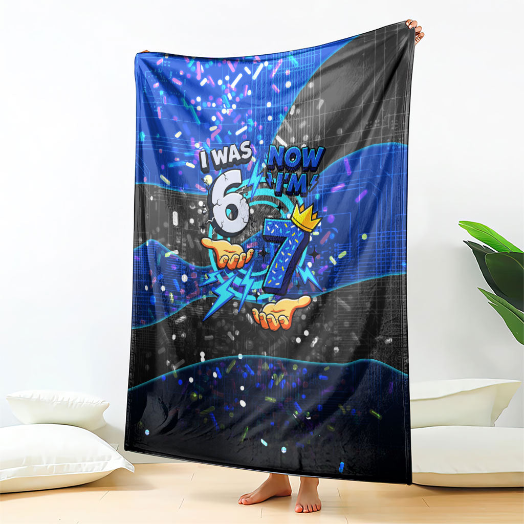 7th Birthday Boys Blanket I was 6 Now Im 7 Gaming And Tech Theme