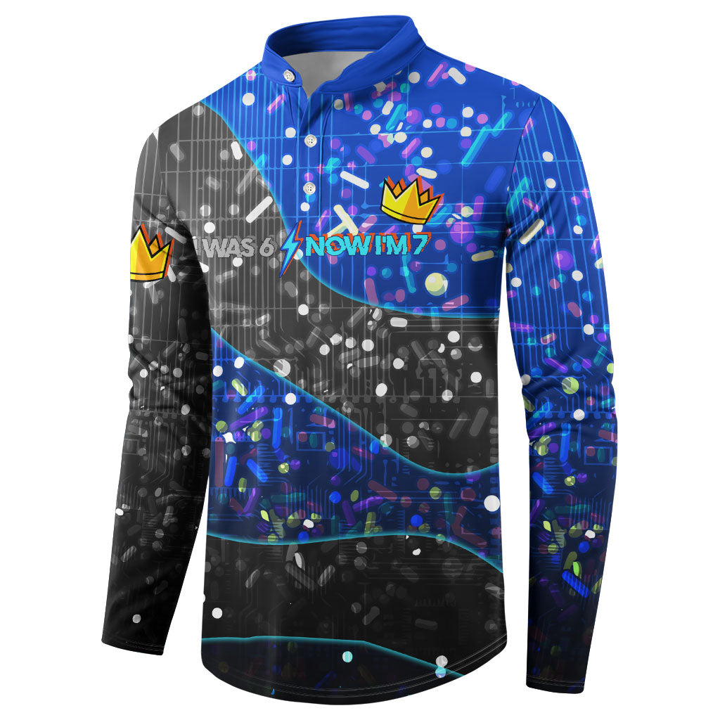 7th Birthday Boys Button Sweatshirt I was 6 Now Im 7 Gaming And Tech Theme