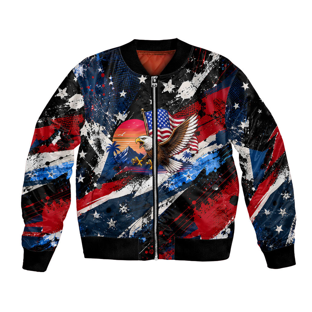 4th Of July WTF Is A Kilometer Patriotic Eagle Bomber Jacket American Flag George Washington