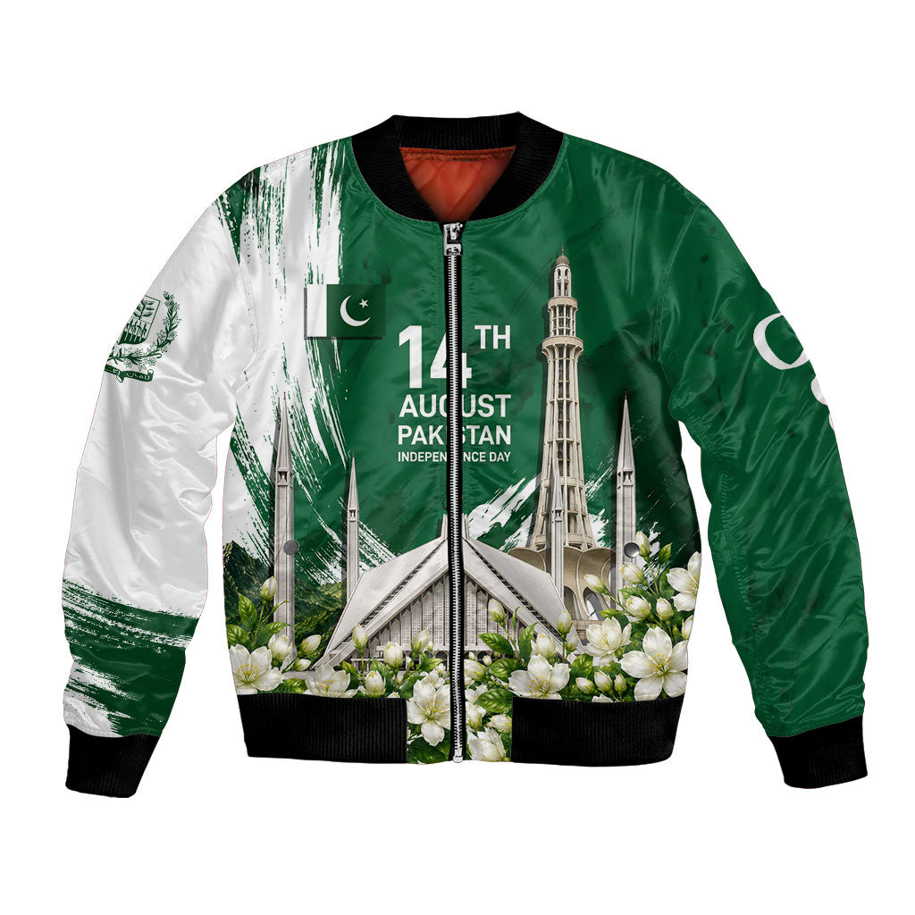 Pakistan Independence Day August 14 Bomber Jacket Patriotic Markhor Heritage Landmarks And Jasmine