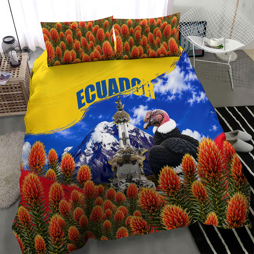 Ecuador Independence Day Bedding Set Patriotic Andean Condor Monument And Mountain