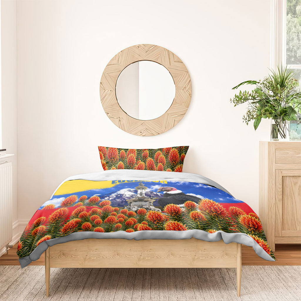 Ecuador Independence Day Bedding Set Patriotic Andean Condor Monument And Mountain