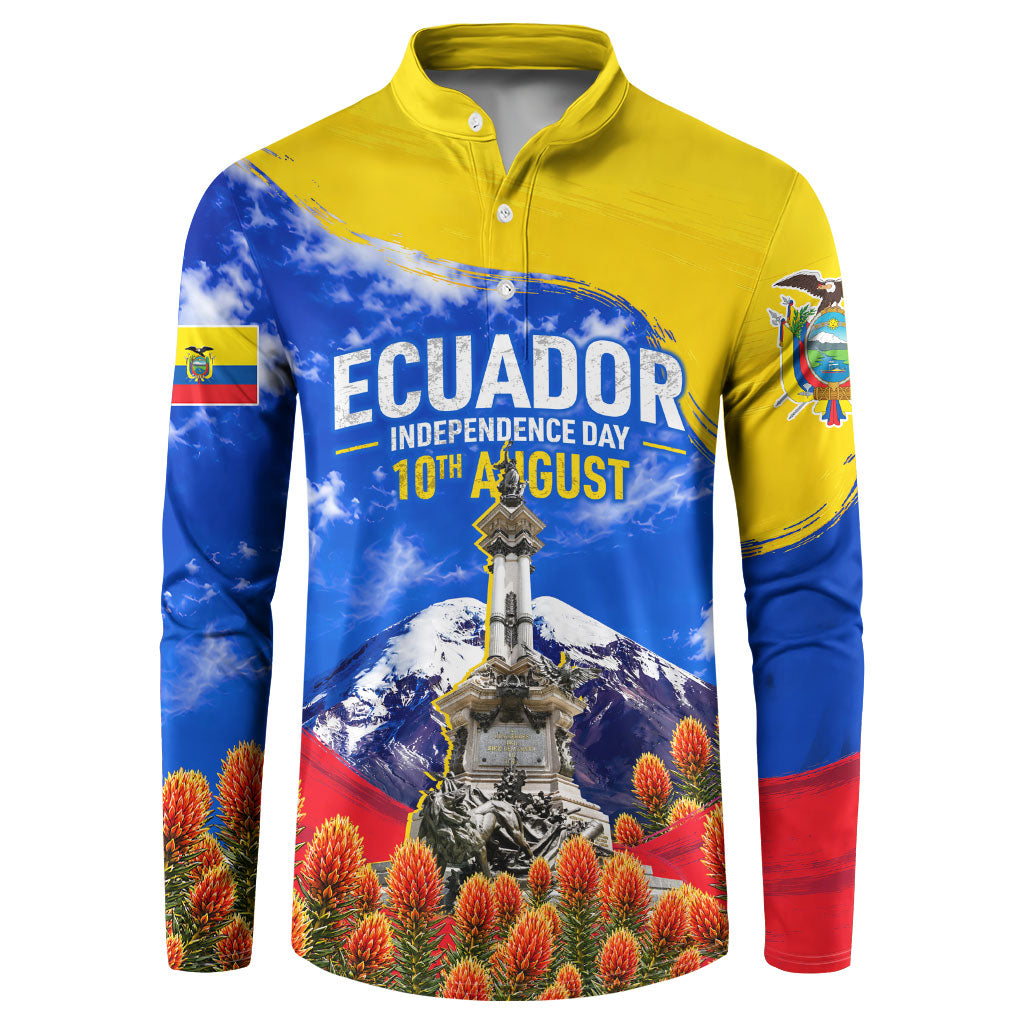 Ecuador Independence Day Button Sweatshirt Patriotic Andean Condor Monument And Mountain