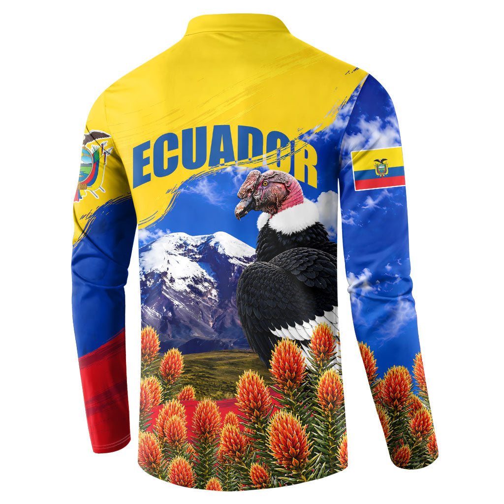 Ecuador Independence Day Button Sweatshirt Patriotic Andean Condor Monument And Mountain