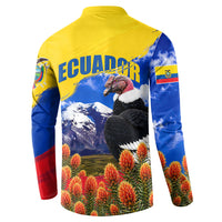 Ecuador Independence Day Button Sweatshirt Patriotic Andean Condor Monument And Mountain