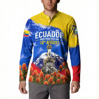 Ecuador Independence Day Button Sweatshirt Patriotic Andean Condor Monument And Mountain