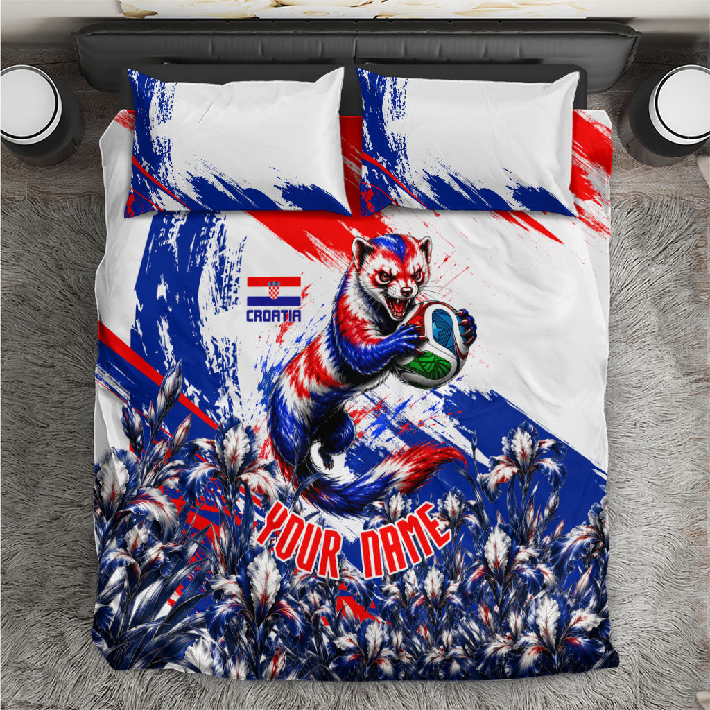Personalized Croatia Marten Soccer Bedding Set Croatian Flag Abstract Brush Stroke