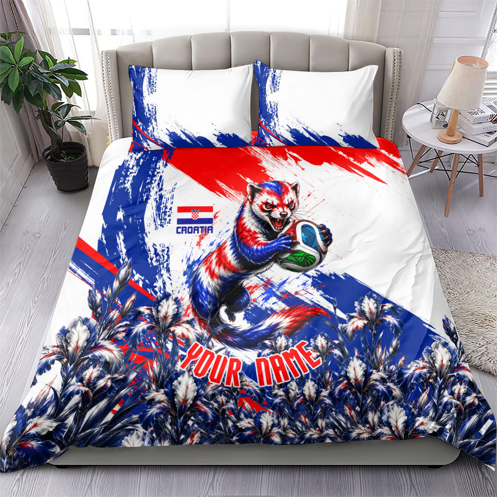 Personalized Croatia Marten Soccer Bedding Set Croatian Flag Abstract Brush Stroke