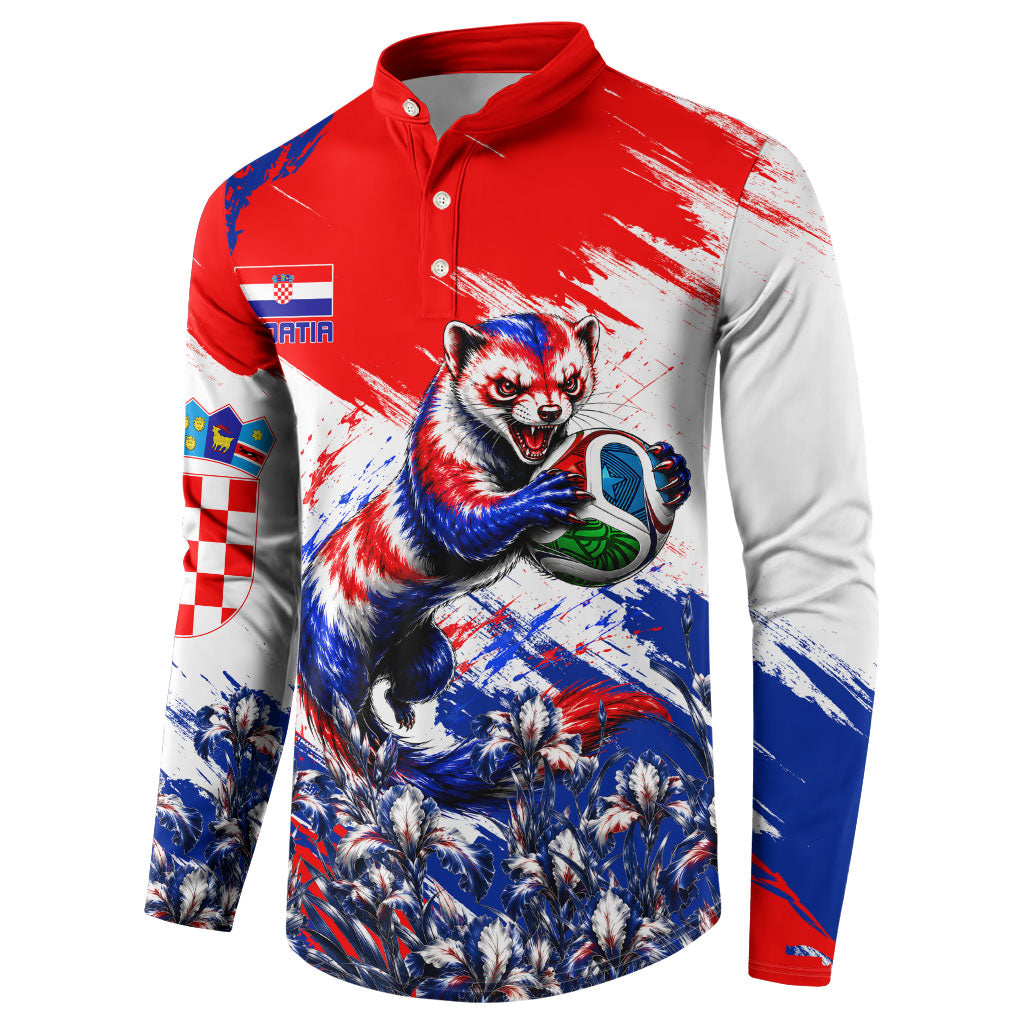 Personalized Croatia Marten Soccer Button Sweatshirt Croatian Flag Abstract Brush Stroke