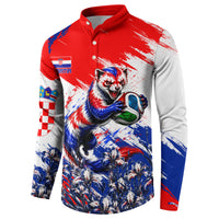 Personalized Croatia Marten Soccer Button Sweatshirt Croatian Flag Abstract Brush Stroke