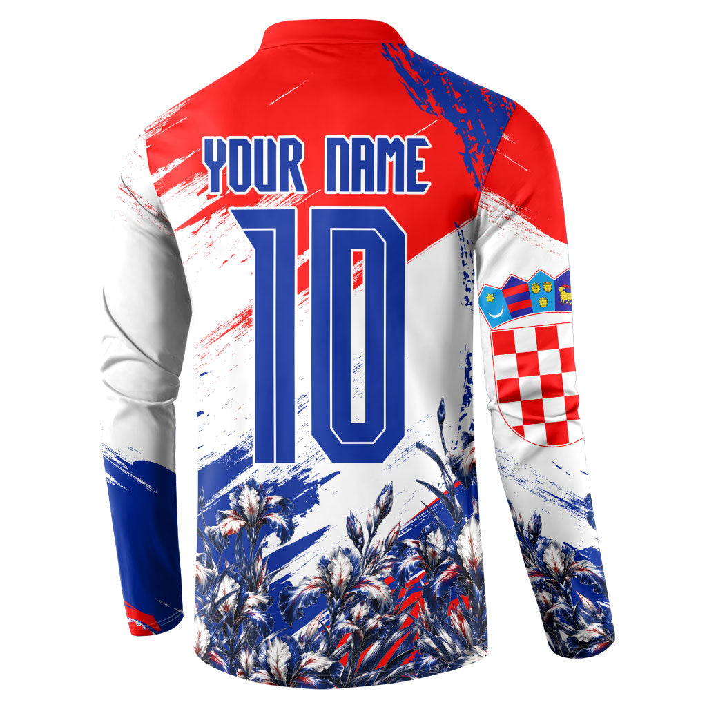 Personalized Croatia Marten Soccer Button Sweatshirt Croatian Flag Abstract Brush Stroke