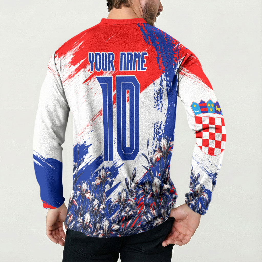 Personalized Croatia Marten Soccer Button Sweatshirt Croatian Flag Abstract Brush Stroke
