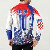 Personalized Croatia Marten Soccer Button Sweatshirt Croatian Flag Abstract Brush Stroke