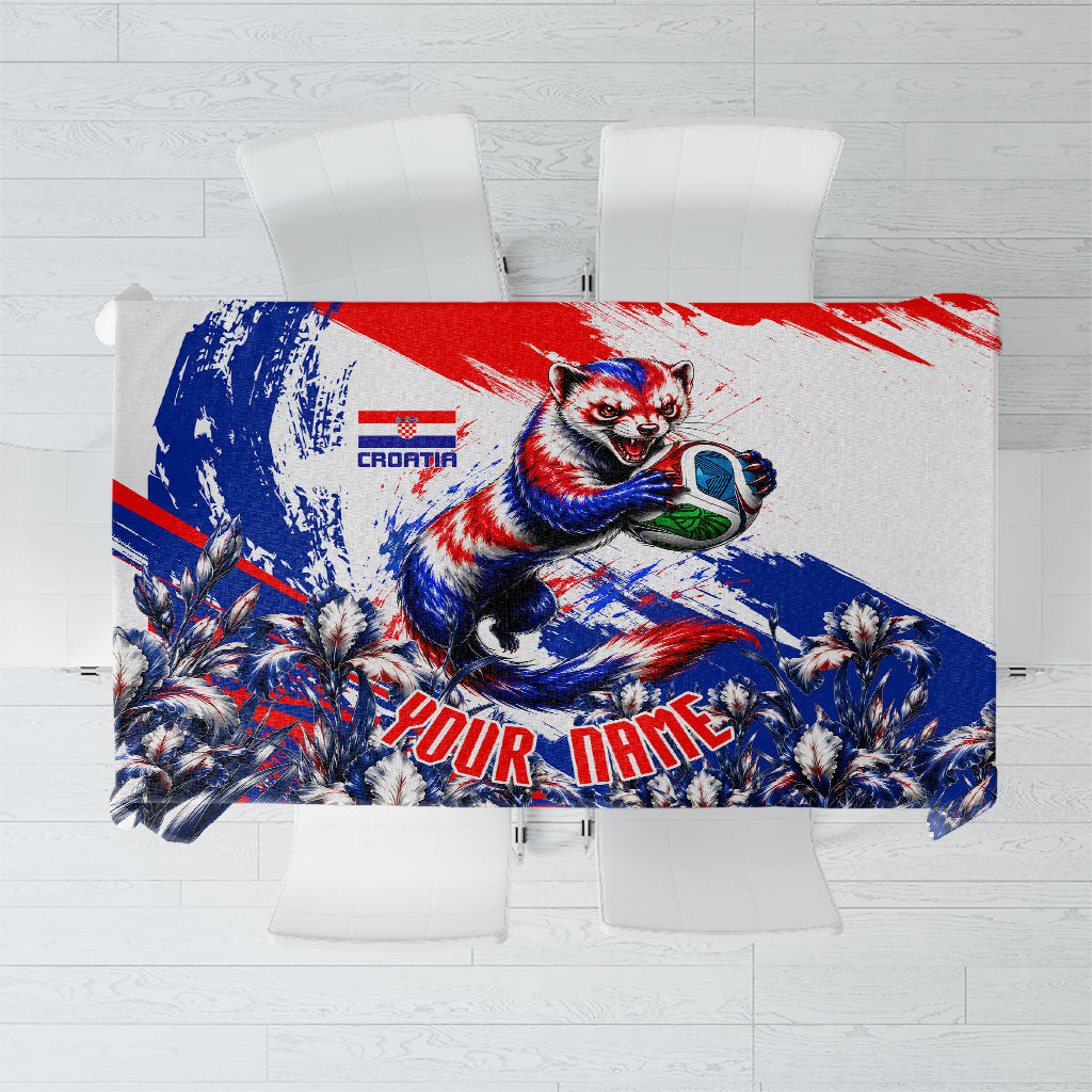 Personalized Croatia Marten Soccer Tablecloth Croatian Flag Abstract Brush Stroke