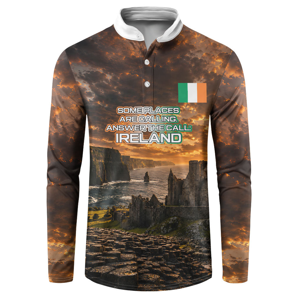 Ireland UFO Button Sweatshirt Irish Landscape Answer The Call