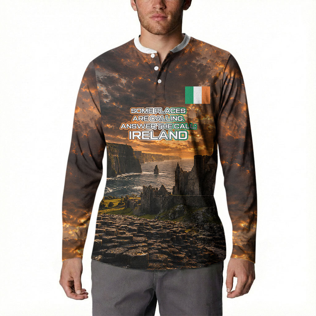 Ireland UFO Button Sweatshirt Irish Landscape Answer The Call