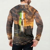 Ireland UFO Button Sweatshirt Irish Landscape Answer The Call