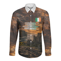 Ireland UFO Long Sleeve Button Shirt Irish Landscape Answer The Call