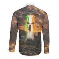 Ireland UFO Long Sleeve Button Shirt Irish Landscape Answer The Call