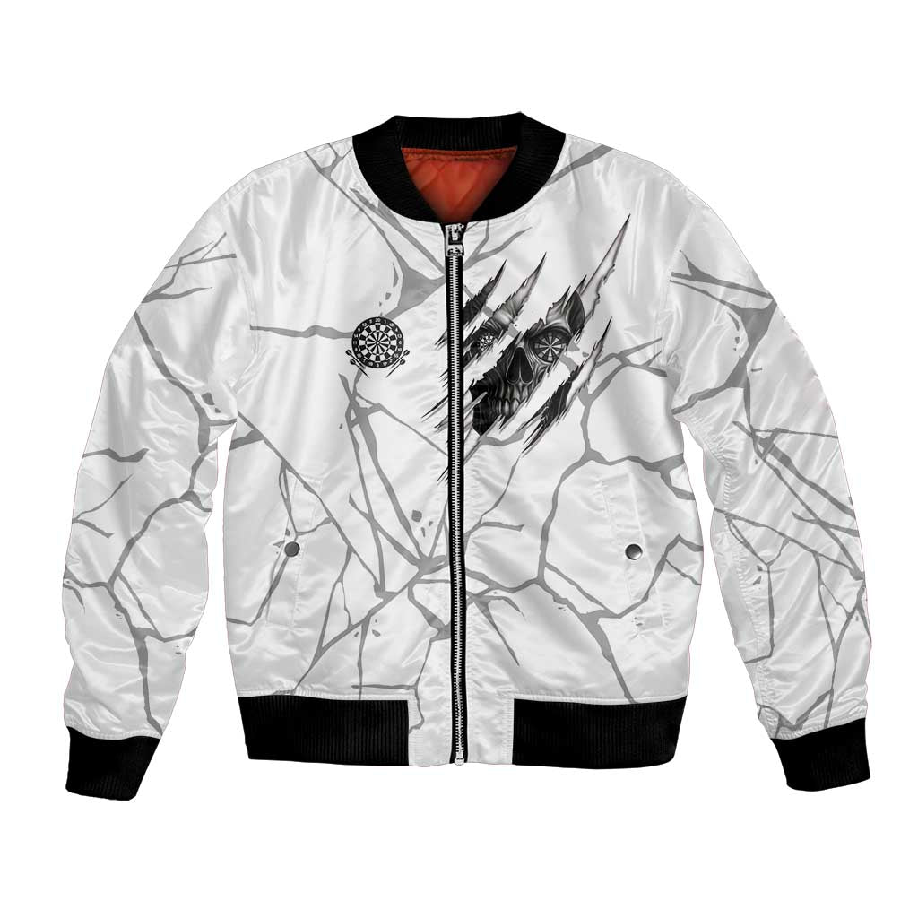 Dartboard Skull Darts Bomber Jacket with Torn Stone Texture and Cracked Marble Design - Wonder Print Shop