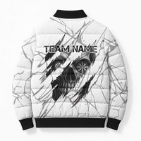 Dartboard Skull Darts Bomber Puffer Jacket with Torn Stone Texture and Cracked Marble Design - Wonder Print Shop