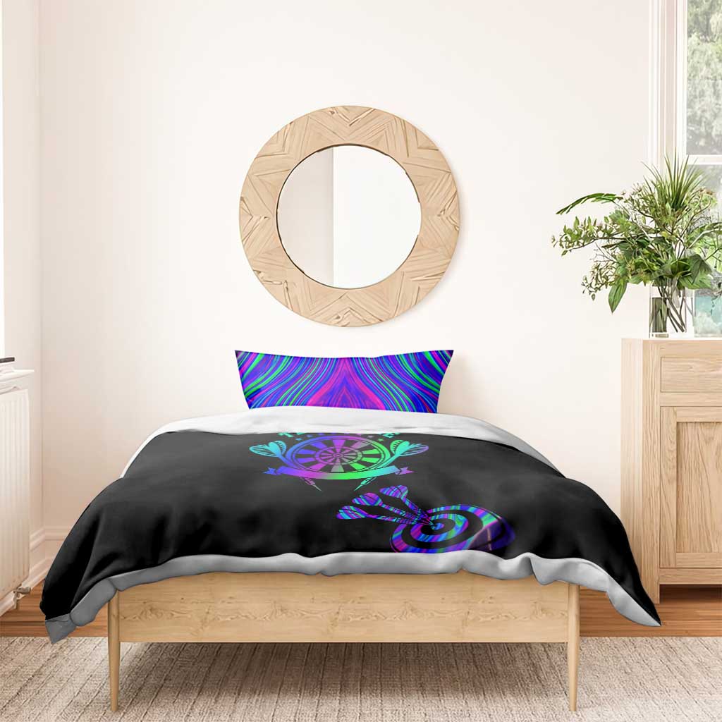 Neon Dartboard Darts Bedding Set with Colorful Target and Psychedelic Swirl Pattern - Wonder Print Shop