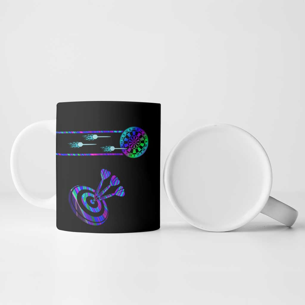 Neon Dartboard Darts Ceramic Mug with Colorful Target and Psychedelic Swirl Pattern - Wonder Print Shop