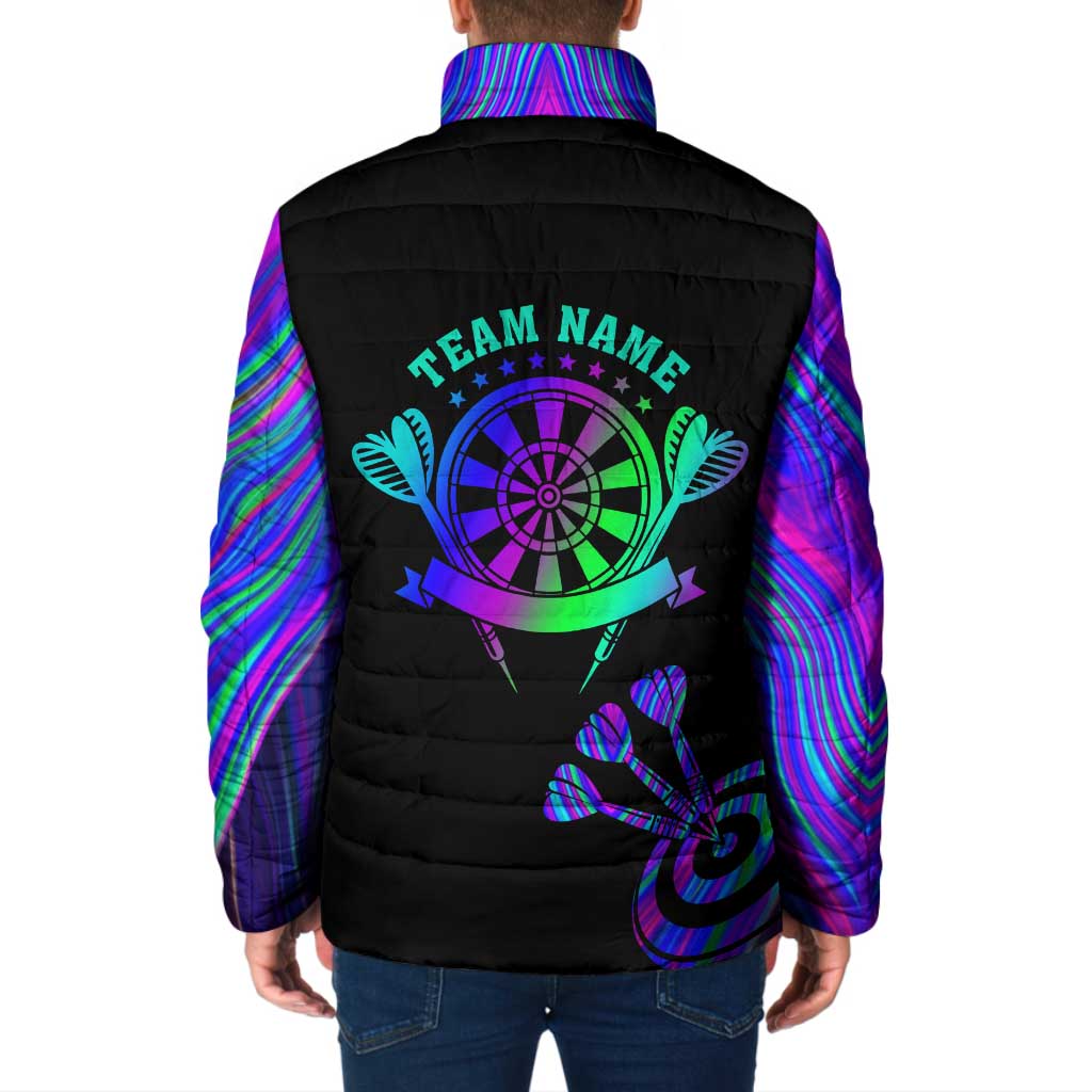Neon Dartboard Darts Padded Jacket with Colorful Target and Psychedelic Swirl Pattern - Wonder Print Shop