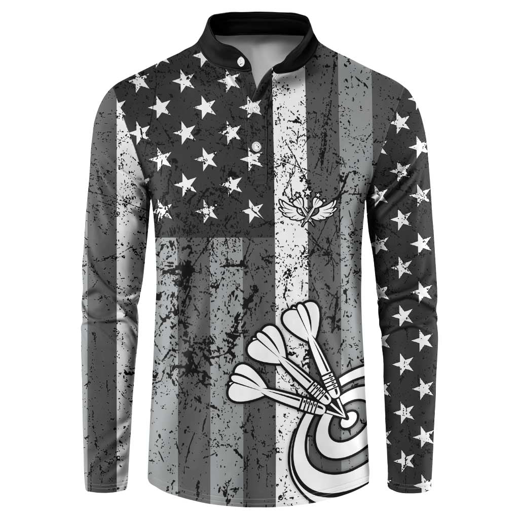 Grunge American Flag Darts Button Sweatshirt with Dartboard Target and Black White Stars - Wonder Print Shop