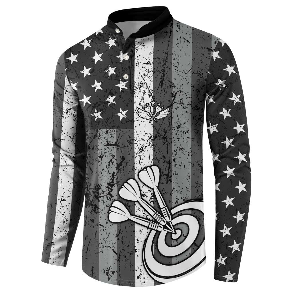 Grunge American Flag Darts Button Sweatshirt with Dartboard Target and Black White Stars - Wonder Print Shop