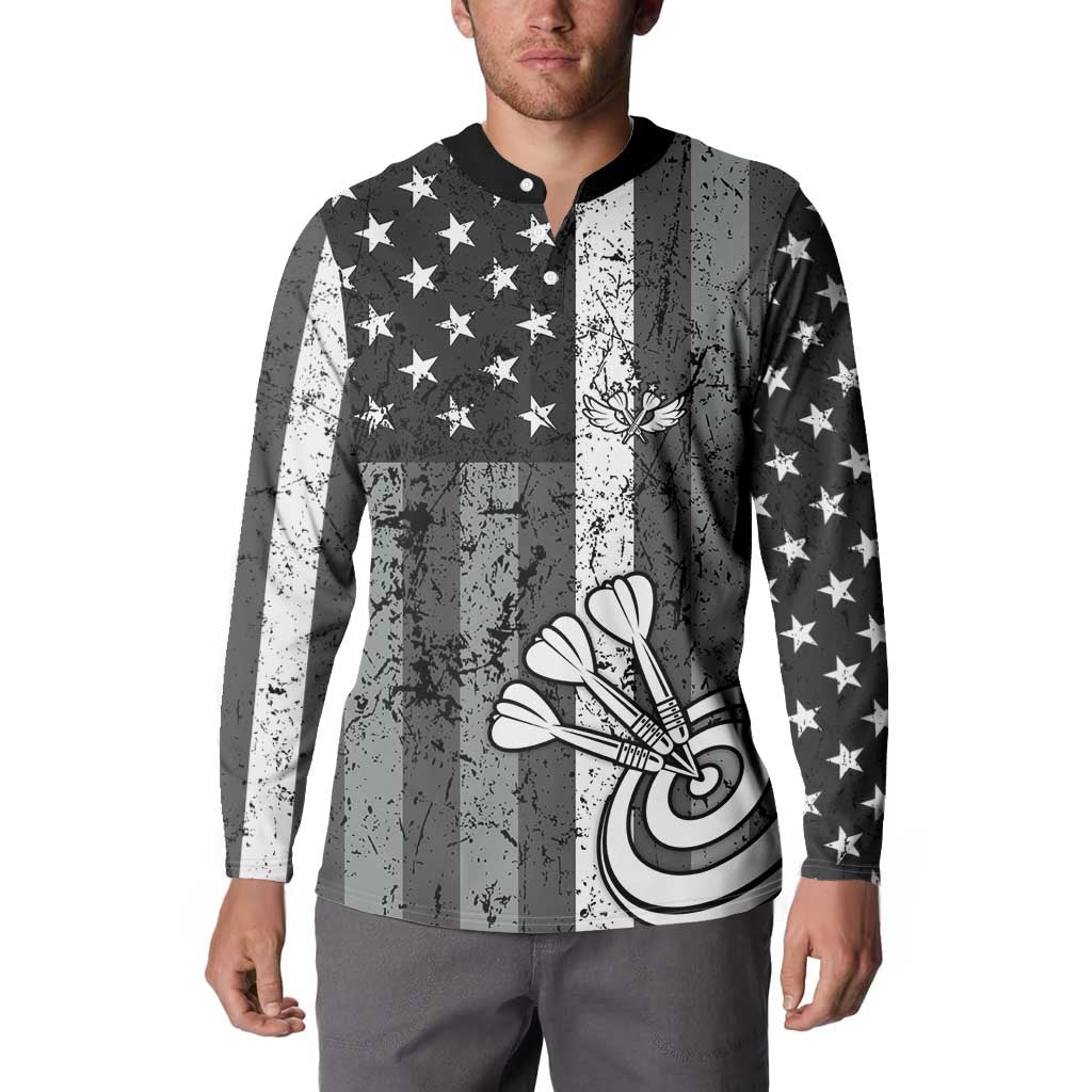 Grunge American Flag Darts Button Sweatshirt with Dartboard Target and Black White Stars - Wonder Print Shop