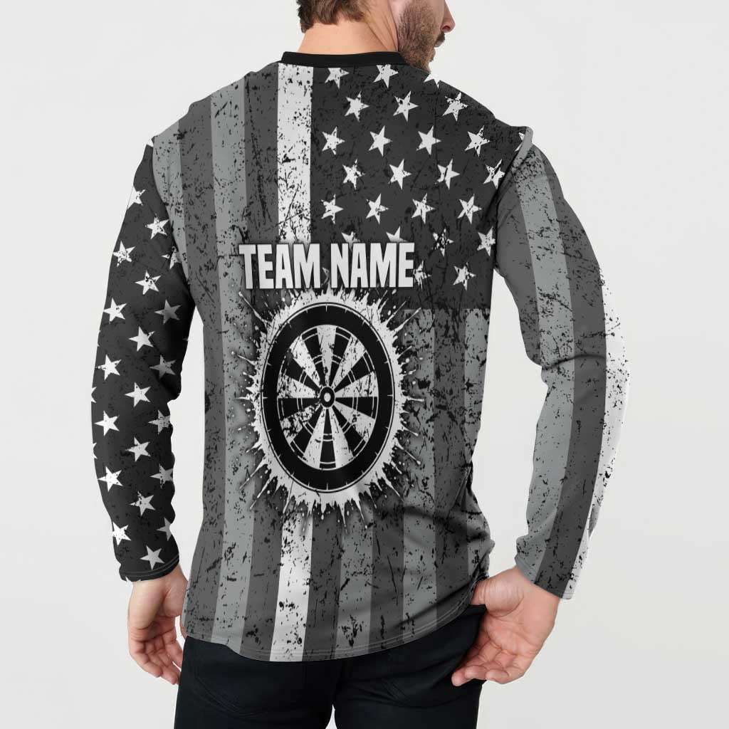 Grunge American Flag Darts Button Sweatshirt with Dartboard Target and Black White Stars - Wonder Print Shop