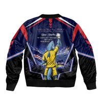 Personalized Cape Verde Blue Sharks Bomber Jacket African Pride Dynamic Stadium Soccer Graphic Art
