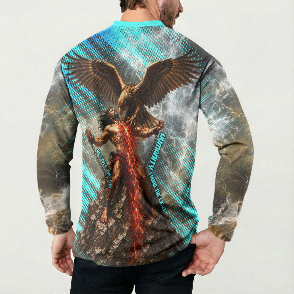 Prometheus Greek Mythology Fire Eagle Button Sweatshirt Ancient Titan Steals Fire Dark Fantasy