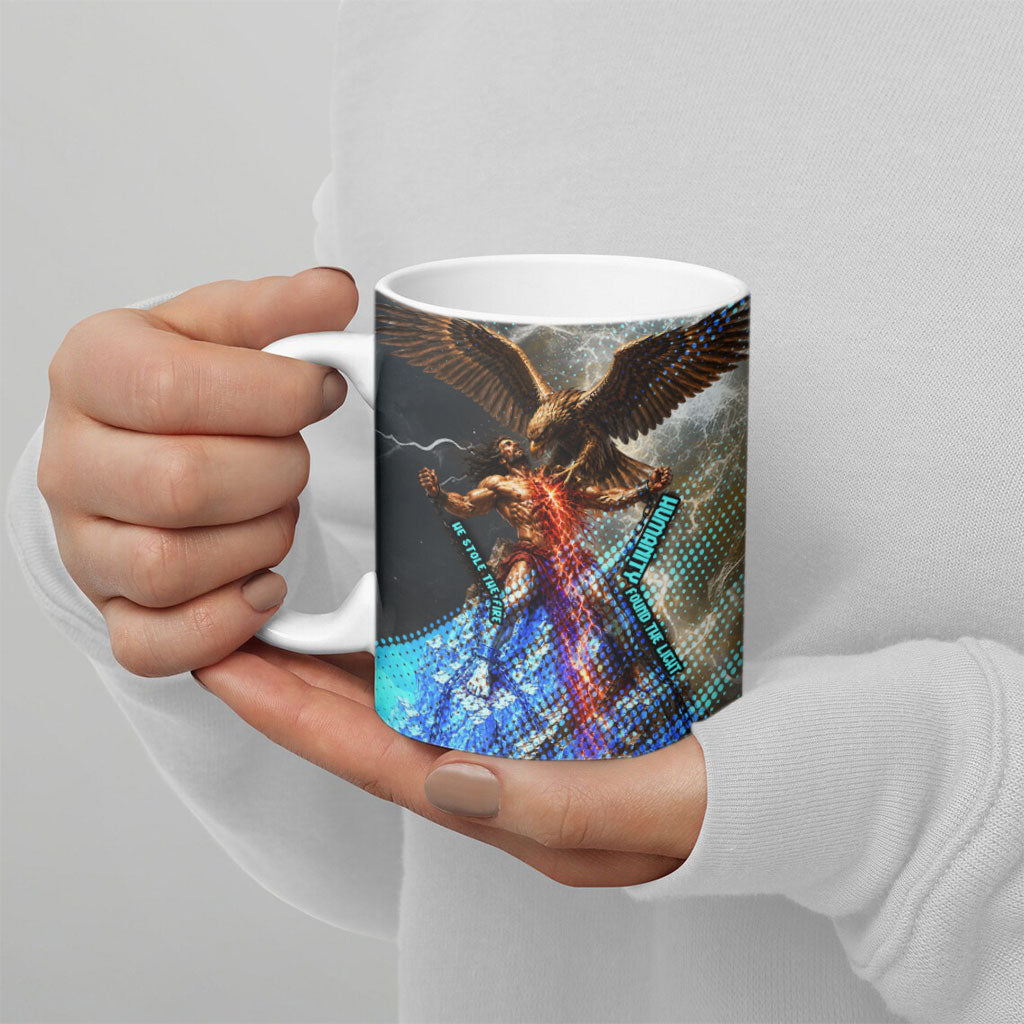 Prometheus Greek Mythology Fire Eagle Ceramic Mug Ancient Titan Steals Fire Dark Fantasy