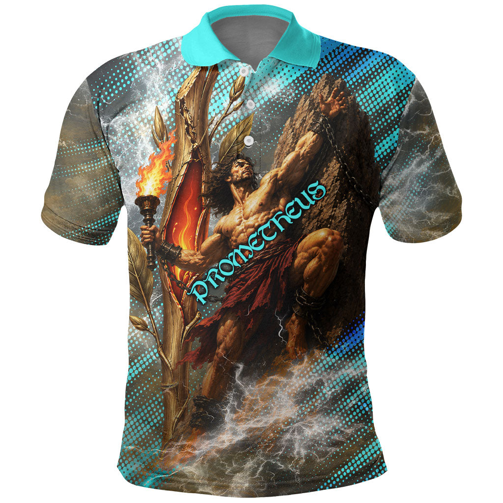 Prometheus Greek Mythology Fire Eagle Polo Shirt Ancient Titan Steals Fire Dark Fantasy