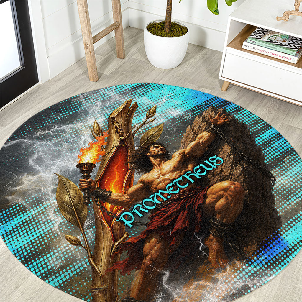 Prometheus Greek Mythology Fire Eagle Round Carpet Ancient Titan Steals Fire Dark Fantasy