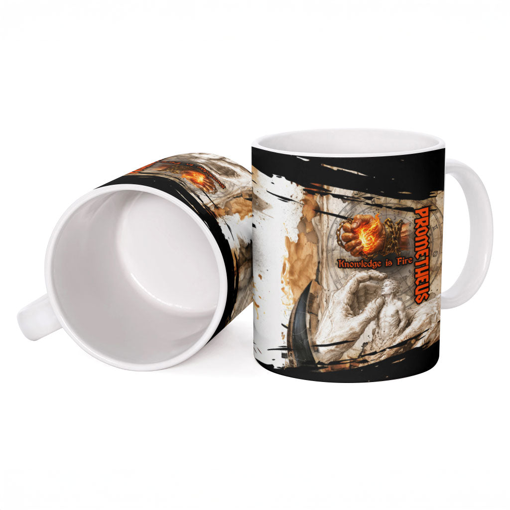 Prometheus Knowledge Is Fire Break The Chains Ceramic Mug Ancient Greek Mythology Titan Fire Dark Fantasy