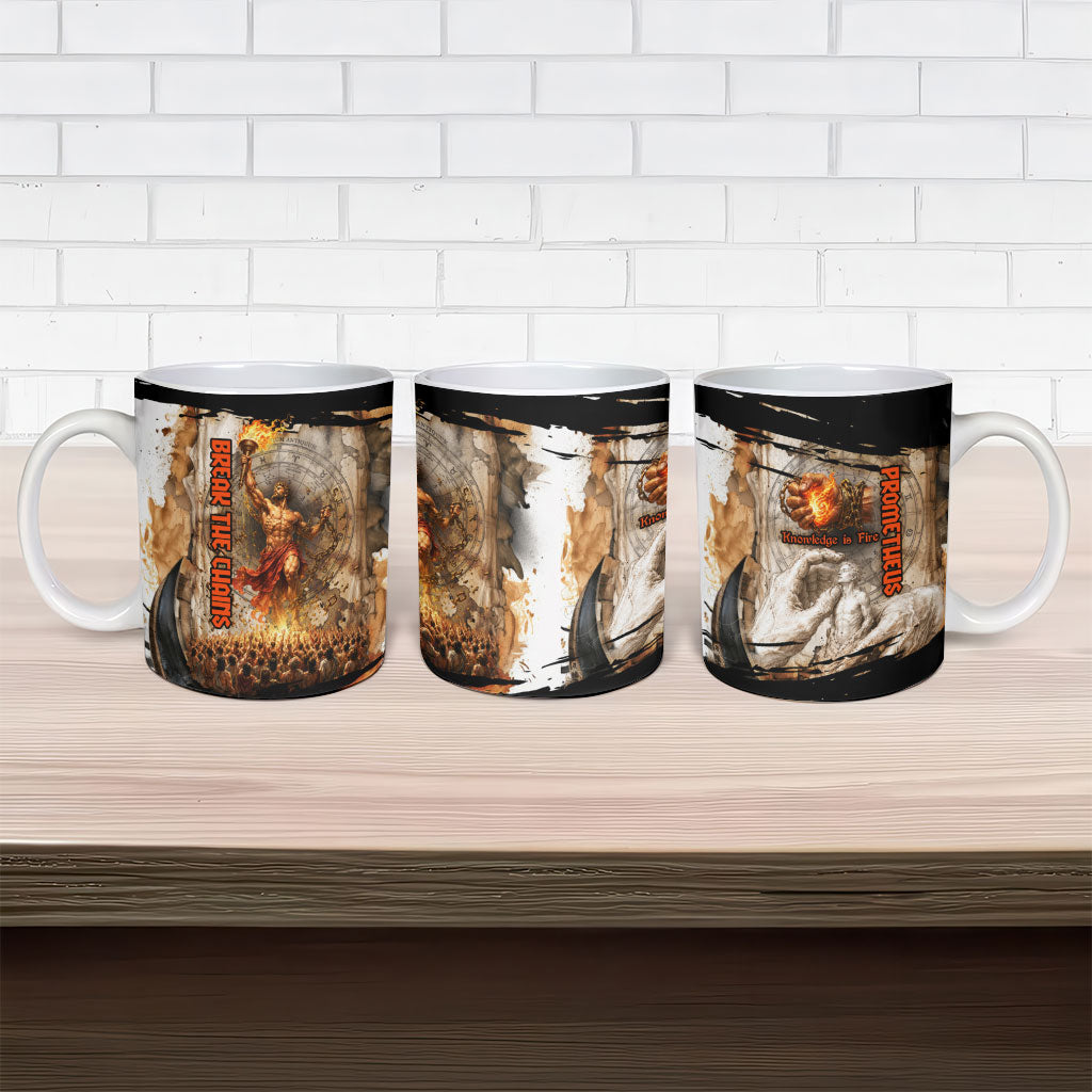 Prometheus Knowledge Is Fire Break The Chains Ceramic Mug Ancient Greek Mythology Titan Fire Dark Fantasy