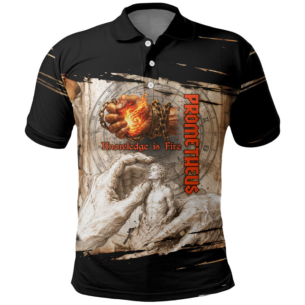 Prometheus Knowledge Is Fire Break The Chains Polo Shirt Ancient Greek Mythology Titan Fire Dark Fantasy