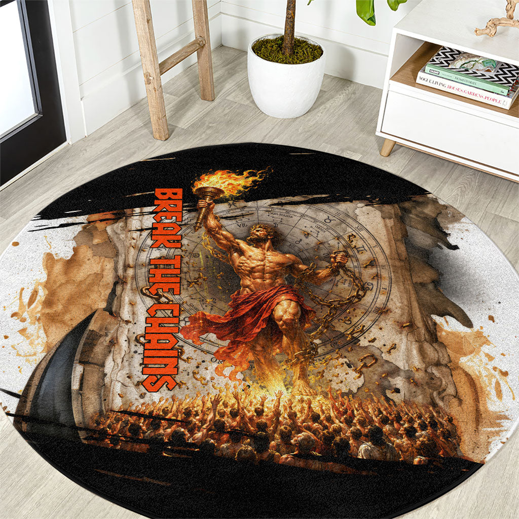 Prometheus Knowledge Is Fire Break The Chains Round Carpet Ancient Greek Mythology Titan Fire Dark Fantasy
