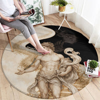 Epimetheus Greek Titan Mythology Round Carpet Classical Vintage Engraving Pencil Sketch Dark Academic