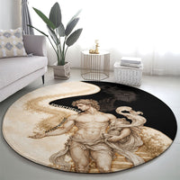 Epimetheus Greek Titan Mythology Round Carpet Classical Vintage Engraving Pencil Sketch Dark Academic