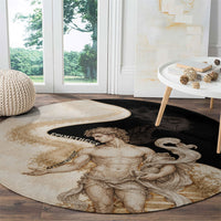 Epimetheus Greek Titan Mythology Round Carpet Classical Vintage Engraving Pencil Sketch Dark Academic